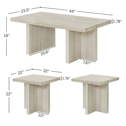 Mchome 3-Piece Coffee Table Set, Coffee Table and Two End Tables, White Finish
