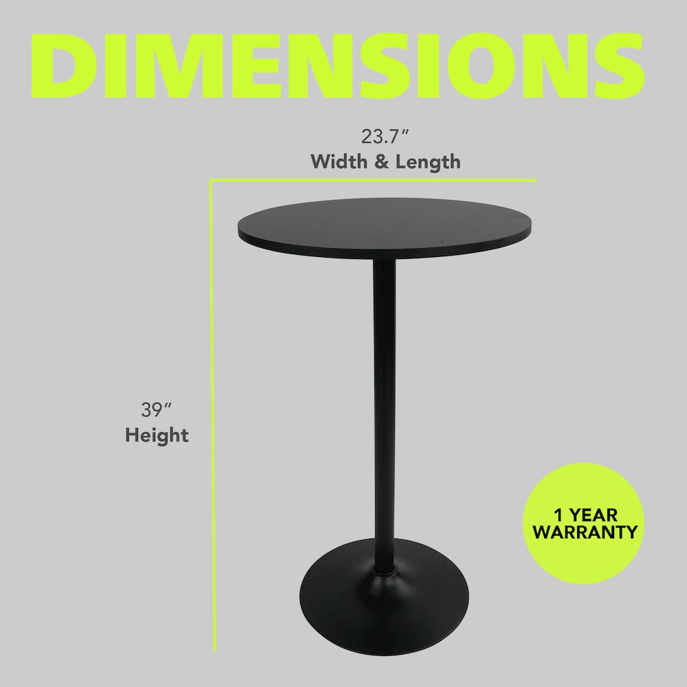 2 Pack Round Bar Height Pub Table, Black, Set of 2