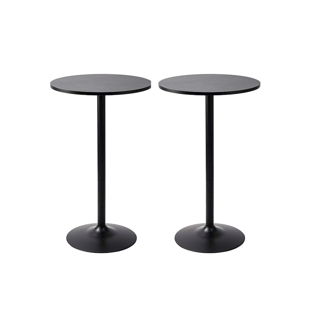 2 Pack Round Bar Height Pub Table, Black, Set of 2