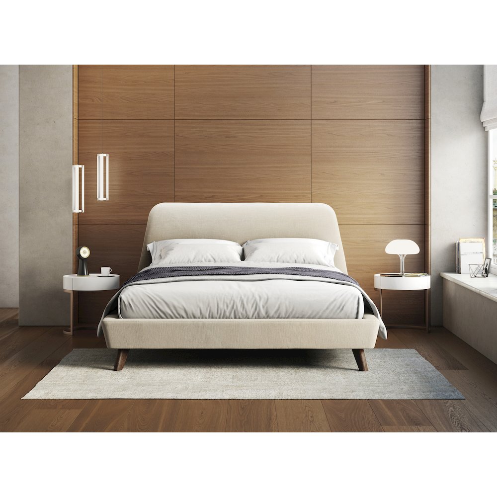 Henry Wood and Fabric Upholstered Queen Platform Bed in Beige