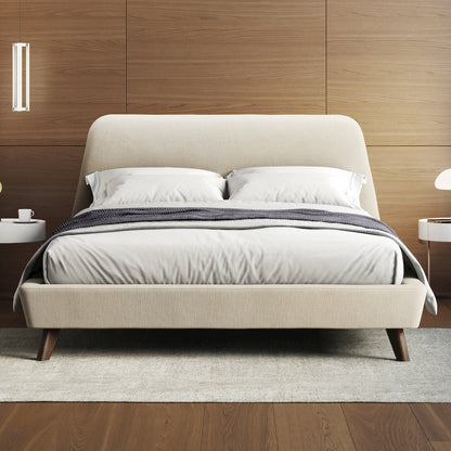 Henry Wood and Fabric Upholstered Queen Platform Bed in Beige