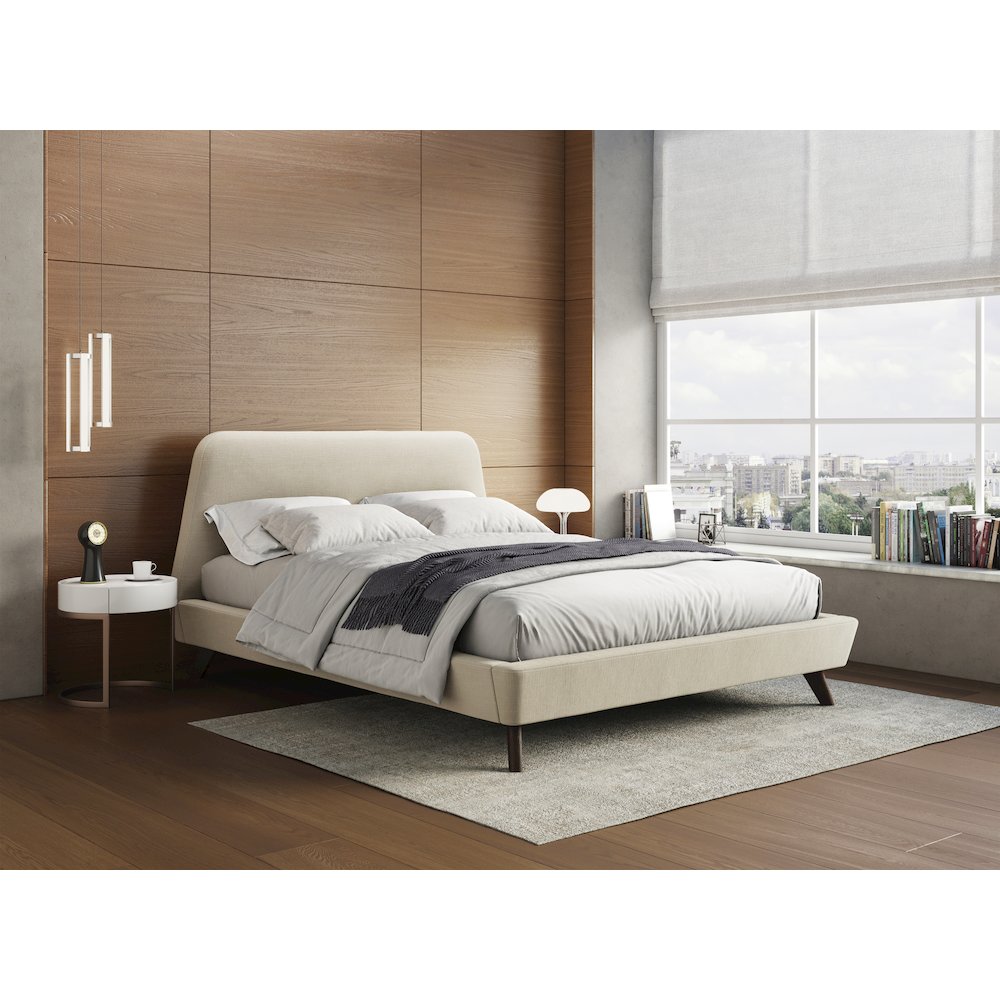 Henry Wood and Fabric Upholstered Queen Platform Bed in Beige