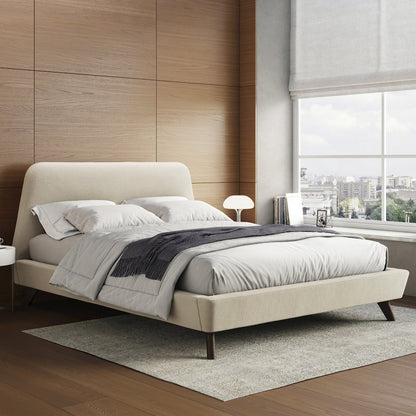 Henry Wood and Fabric Upholstered Queen Platform Bed in Beige
