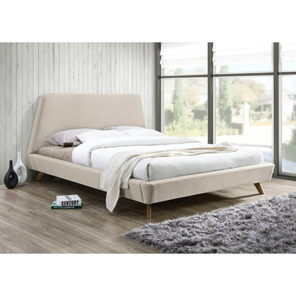Henry Wood and Fabric Upholstered Queen Platform Bed in Beige