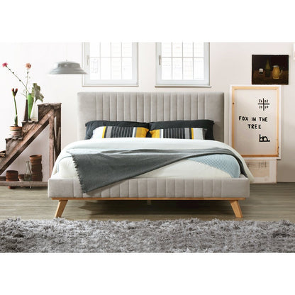 Sven Wood and Fabric Upholstered Queen Platform Bed in Taupe Gray