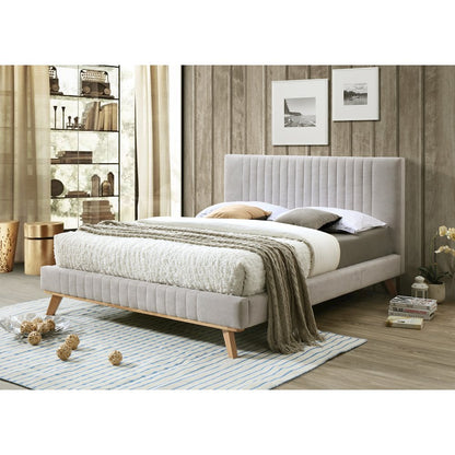 Sven Wood and Fabric Upholstered Queen Platform Bed in Taupe Gray