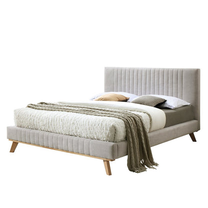 Sven Wood and Fabric Upholstered Queen Platform Bed in Taupe Gray