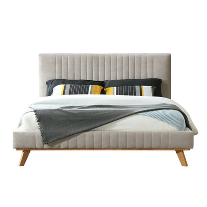Sven Wood and Fabric Upholstered Queen Platform Bed in Taupe Gray