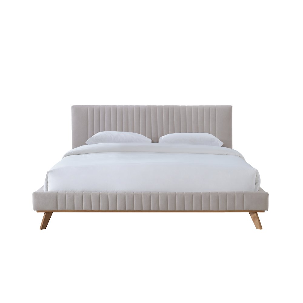 Sven Wood and Fabric Upholstered King Platform Bed in Taupe Gray