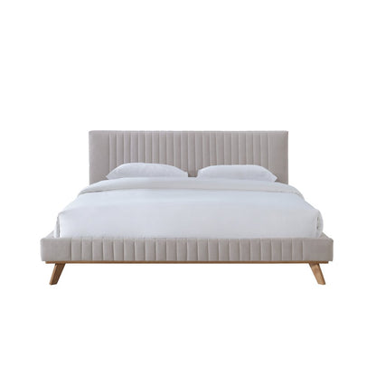Sven Wood and Fabric Upholstered King Platform Bed in Taupe Gray