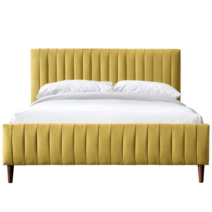 Spencer Wood/Fabric Upholstered Queen Platform Bed in Gold Velvet