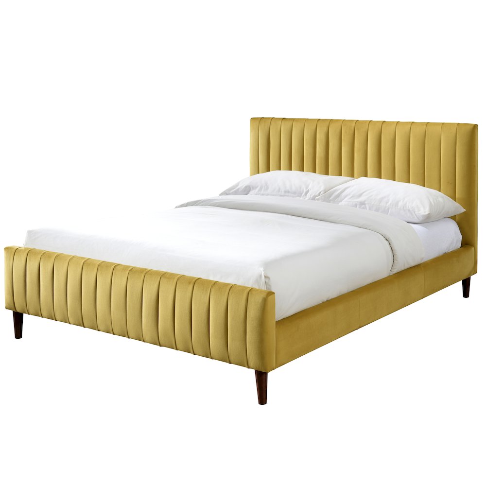 Spencer Wood/Fabric Upholstered Queen Platform Bed in Gold Velvet