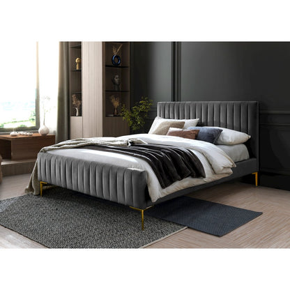 Julia Wood and Fabric Upholstered Queen Platform Bed in Charcoal