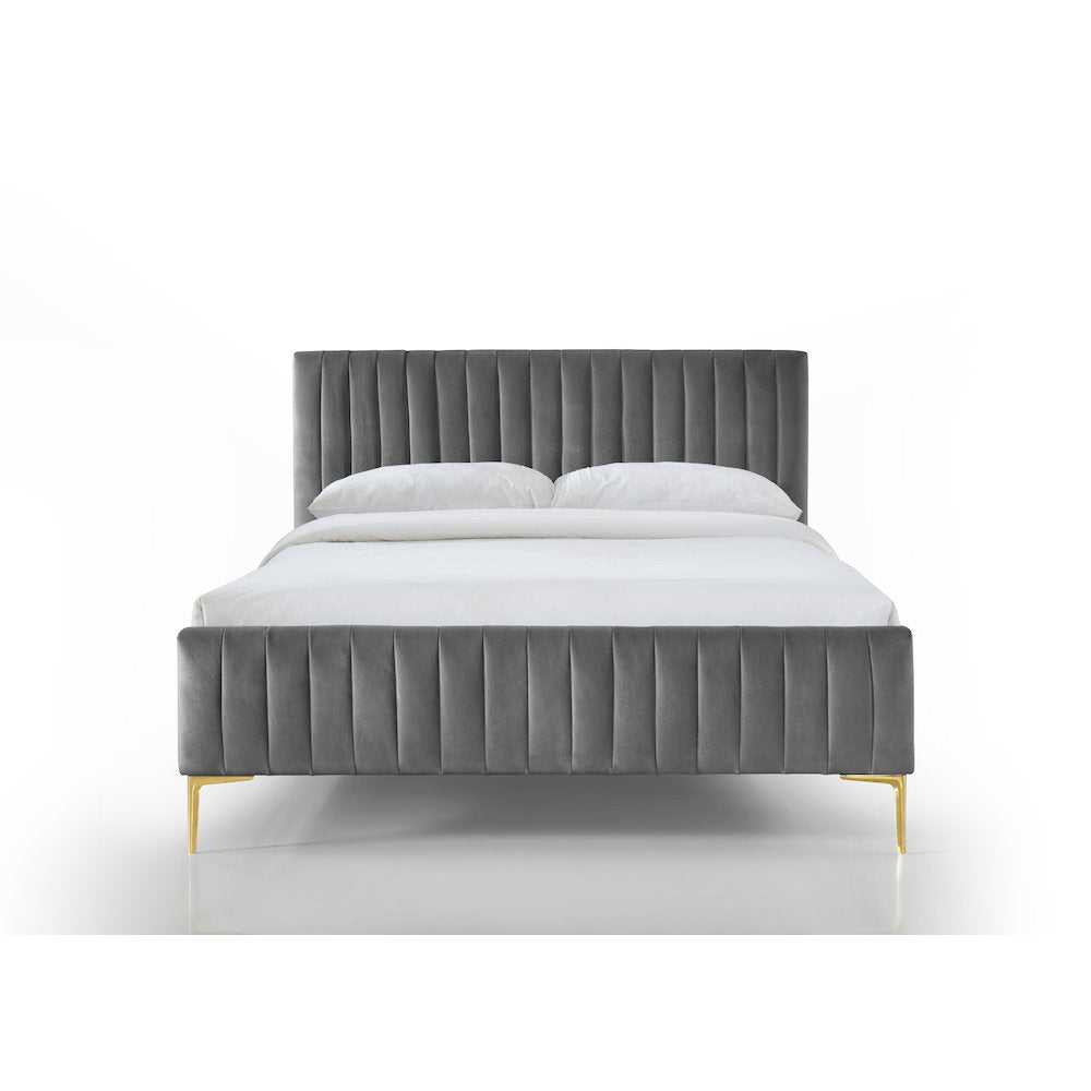 Julia Wood and Fabric Upholstered Queen Platform Bed in Charcoal