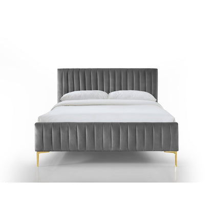 Julia Wood and Fabric Upholstered Queen Platform Bed in Charcoal
