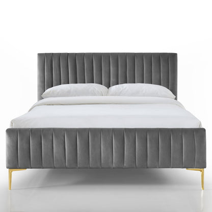 Julia Wood and Fabric Upholstered Queen Platform Bed in Charcoal