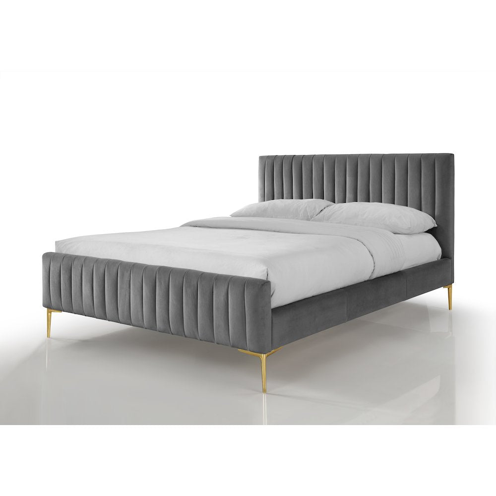 Julia Wood and Fabric Upholstered Queen Platform Bed in Charcoal