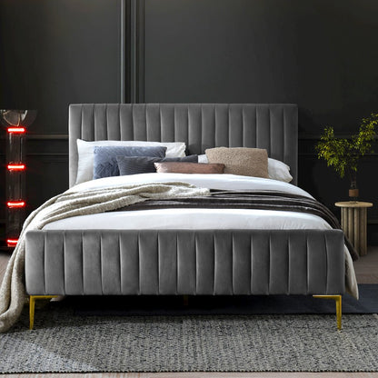 Julia Wood and Fabric Upholstered Queen Platform Bed in Charcoal