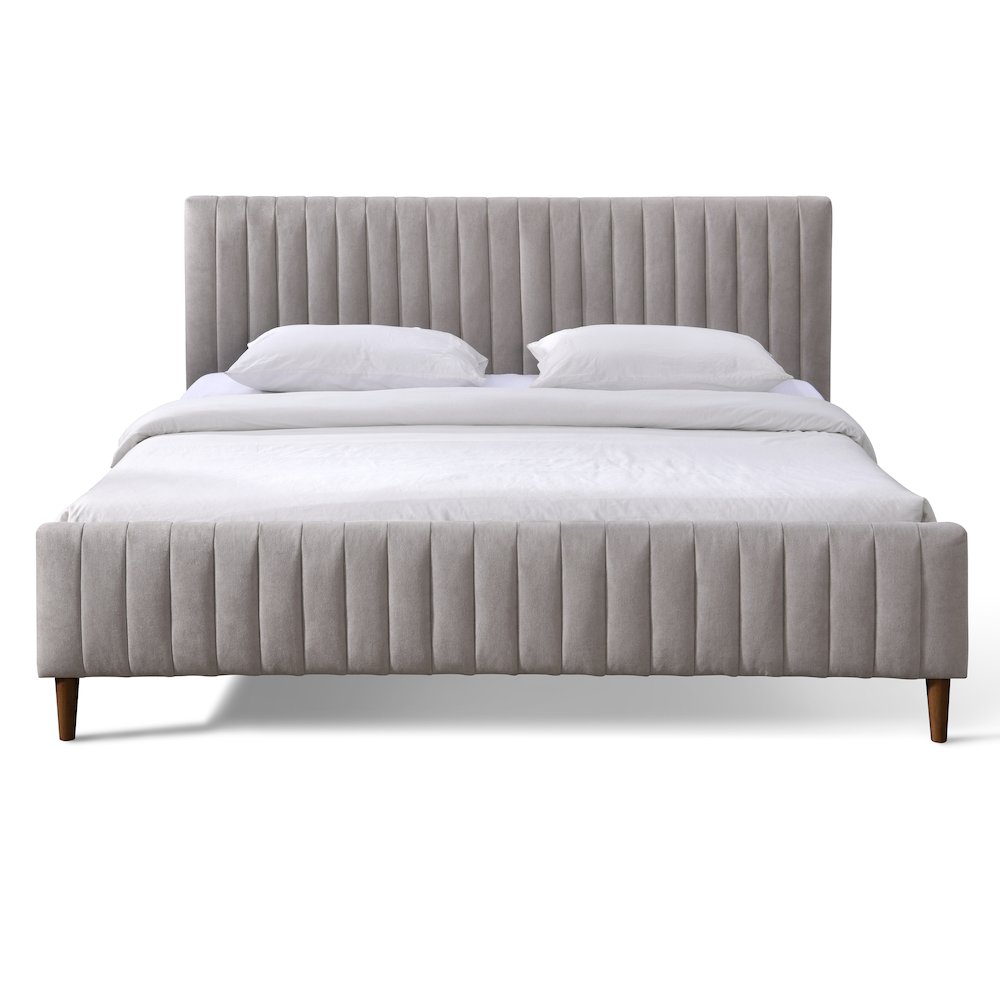 Spencer Upholstered Mid-Century Fabric King Platform Bed in Gray
