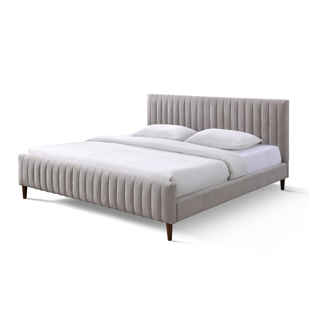 Spencer Upholstered Mid-Century Fabric King Platform Bed in Gray