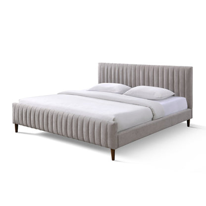 Spencer Upholstered Mid-Century Fabric King Platform Bed in Gray