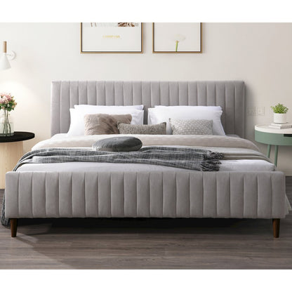 Spencer Upholstered Mid-Century Fabric King Platform Bed in Gray