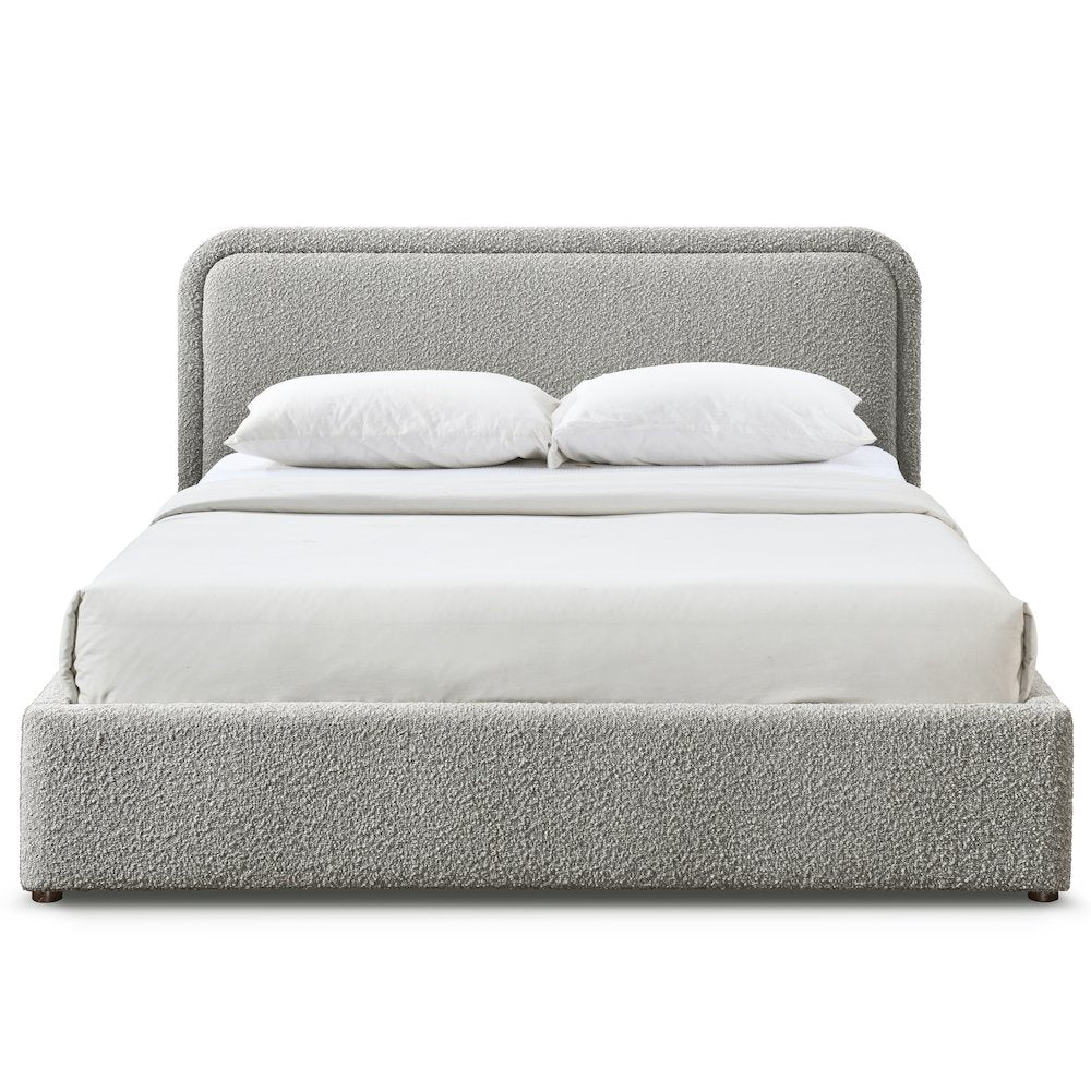 Chloe Upholstered Platform Queen Bed in Gray Boucle Fabric