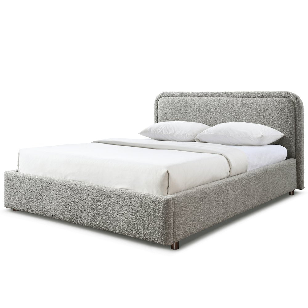 Chloe Upholstered Platform Queen Bed in Gray Boucle Fabric