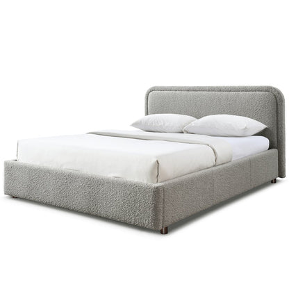 Chloe Upholstered Platform Queen Bed in Gray Boucle Fabric