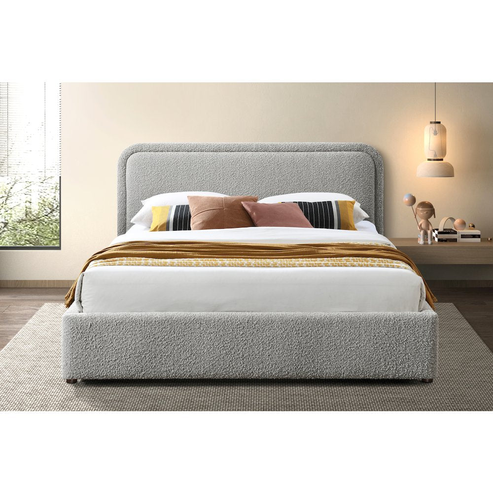 Chloe Upholstered Platform Queen Bed in Gray Boucle Fabric
