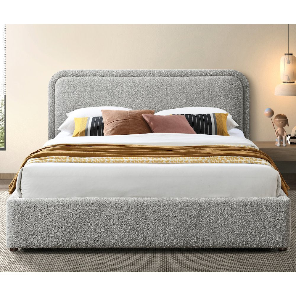 Chloe Upholstered Platform Queen Bed in Gray Boucle Fabric