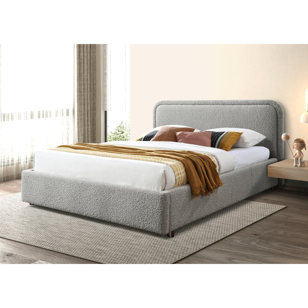Chloe Upholstered Platform Queen Bed in Gray Boucle Fabric