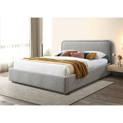 Chloe Upholstered Platform Queen Bed in Gray Boucle Fabric