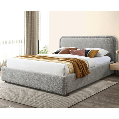 Chloe Upholstered Platform Queen Bed in Gray Boucle Fabric