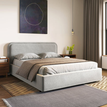 Chloe Upholstered Platform Queen Bed in Gray Boucle Fabric