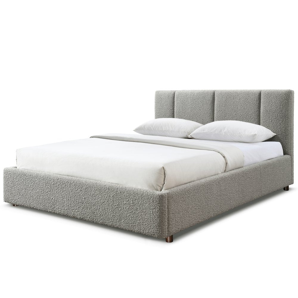 Venice Upholstered Platform Queen Bed in Gray Boucle Fabric