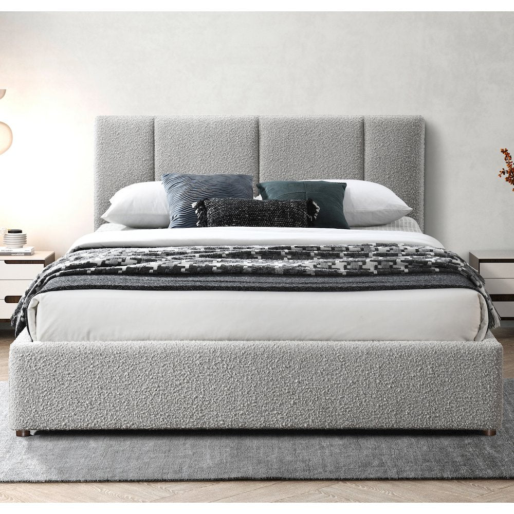 Venice Upholstered Platform Queen Bed in Gray Boucle Fabric