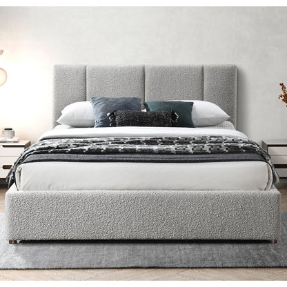 Venice Upholstered Platform Queen Bed in Gray Boucle Fabric