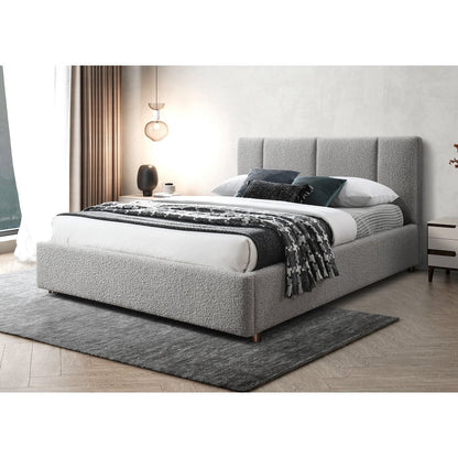 Venice Upholstered Platform Queen Bed in Gray Boucle Fabric