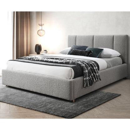 Venice Upholstered Platform Queen Bed in Gray Boucle Fabric
