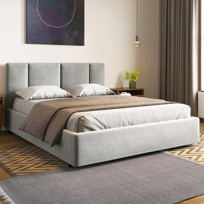 Venice Upholstered Platform Queen Bed in Gray Boucle Fabric