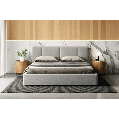 Venice Upholstered Platform King Bed in Gray Boucle Fabric