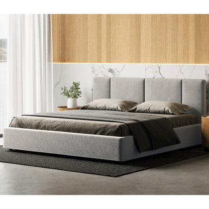 Venice Upholstered Platform King Bed in Gray Boucle Fabric
