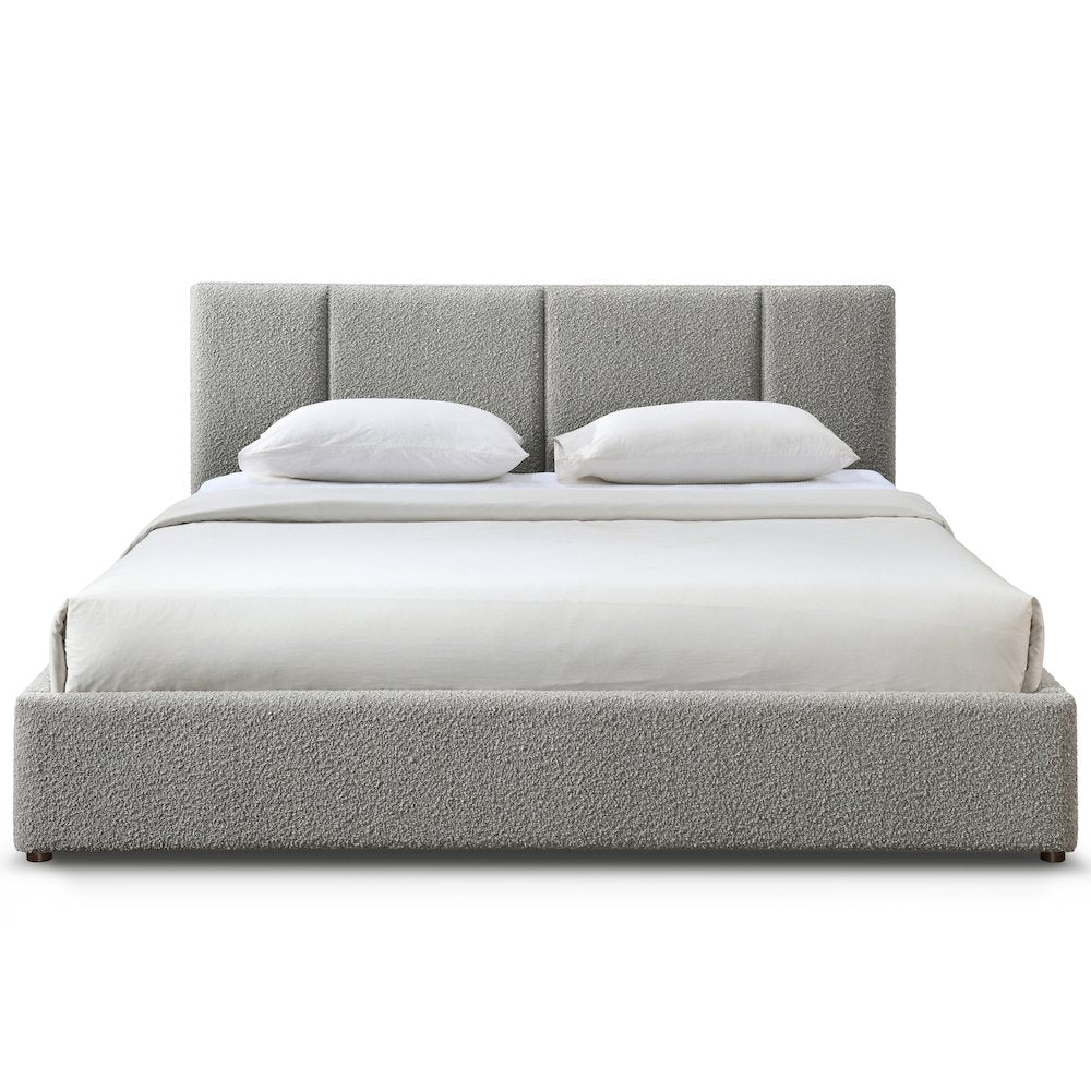 Venice Upholstered Platform King Bed in Gray Boucle Fabric
