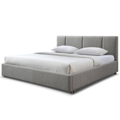 Venice Upholstered Platform King Bed in Gray Boucle Fabric