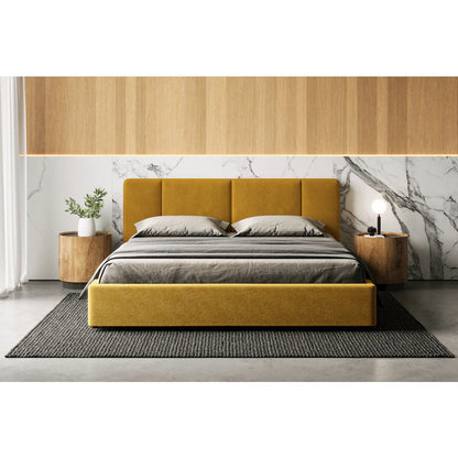 Venice Upholstered Platform King Bed in Mustard Boucle Fabric