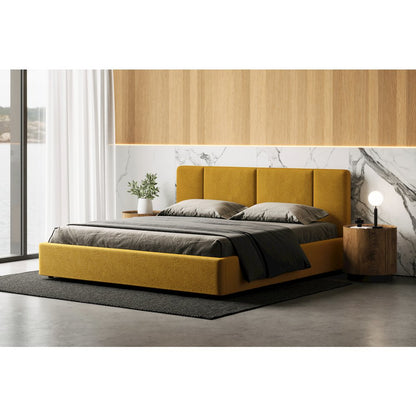 Venice Upholstered Platform King Bed in Mustard Boucle Fabric