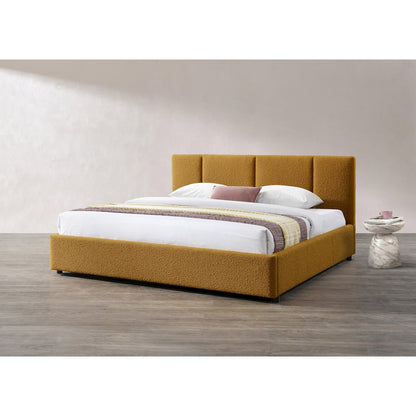 Venice Upholstered Platform King Bed in Mustard Boucle Fabric