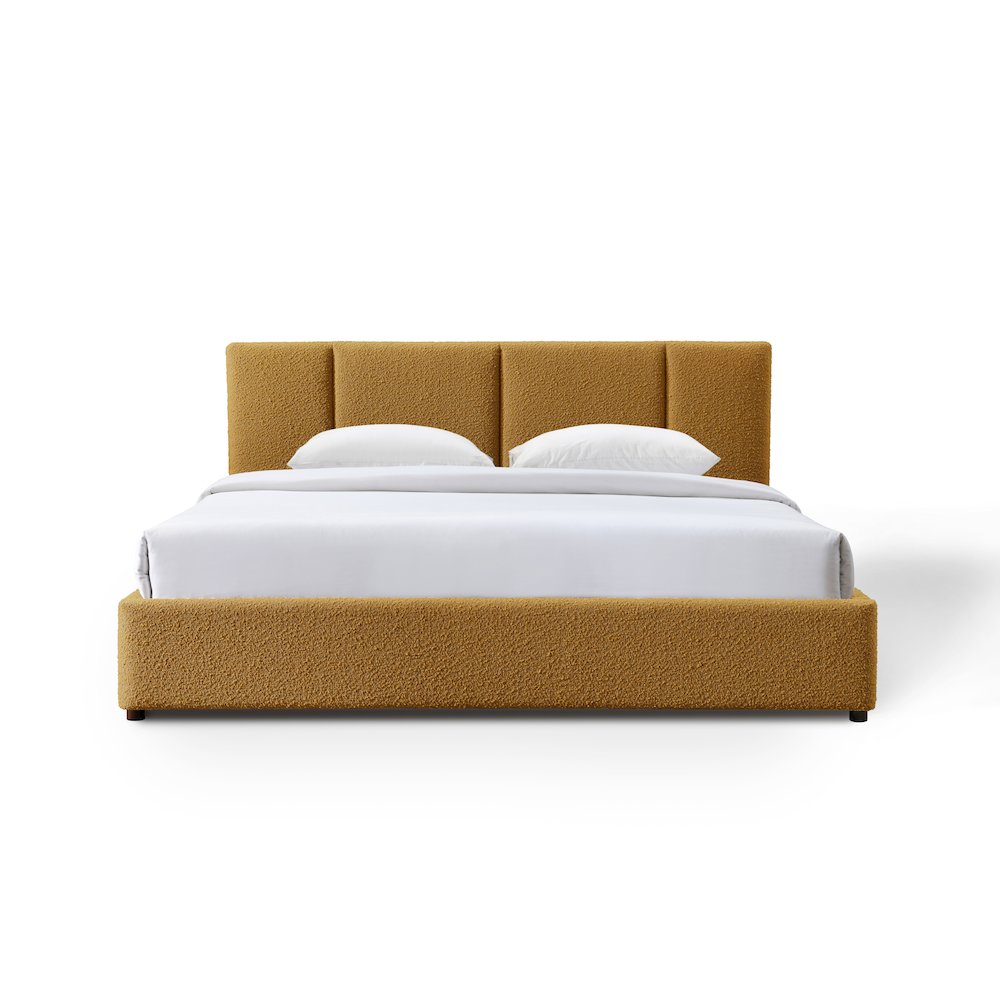 Venice Upholstered Platform King Bed in Mustard Boucle Fabric