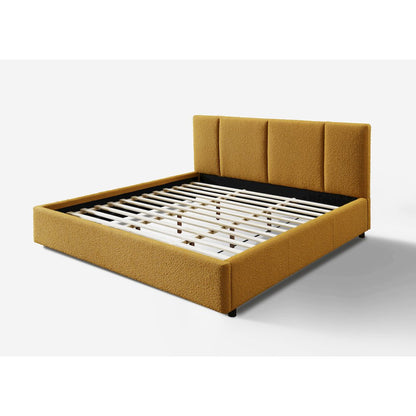 Venice Upholstered Platform King Bed in Mustard Boucle Fabric